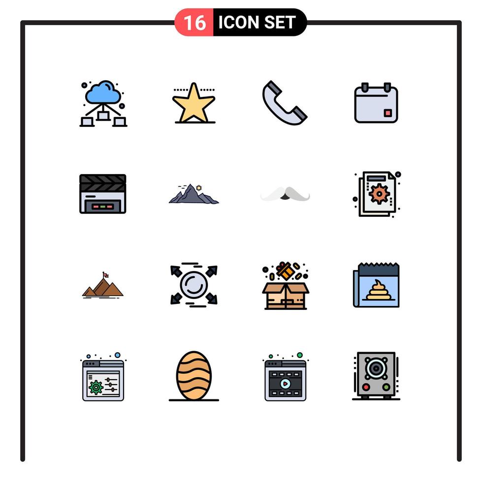mobile schnittstelle flache farbe gefüllte linie satz von 16 piktogrammen von bergklappe telefonklappe datum editierbare kreative vektordesignelemente vektor