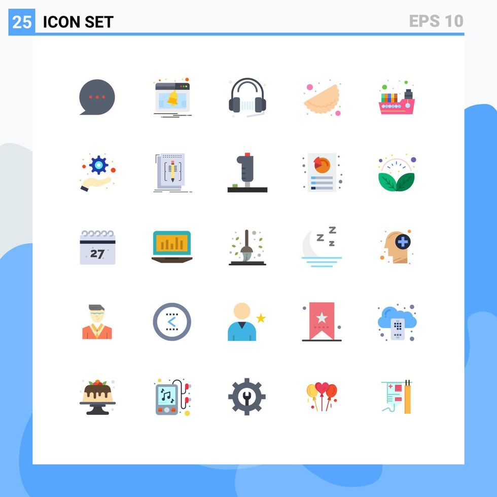 25 thematische Vektor-Flachfarben und editierbare Symbole von Seecontainer-Kopfhörer-Indien-Lebensmittel-editierbare Vektordesign-Elemente vektor