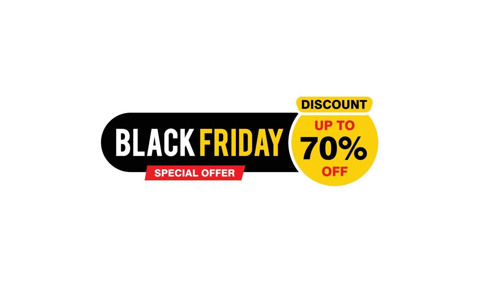 70 Prozent Rabatt Black Friday Angebot, Räumung, Werbebanner-Layout mit Aufkleberstil. vektor