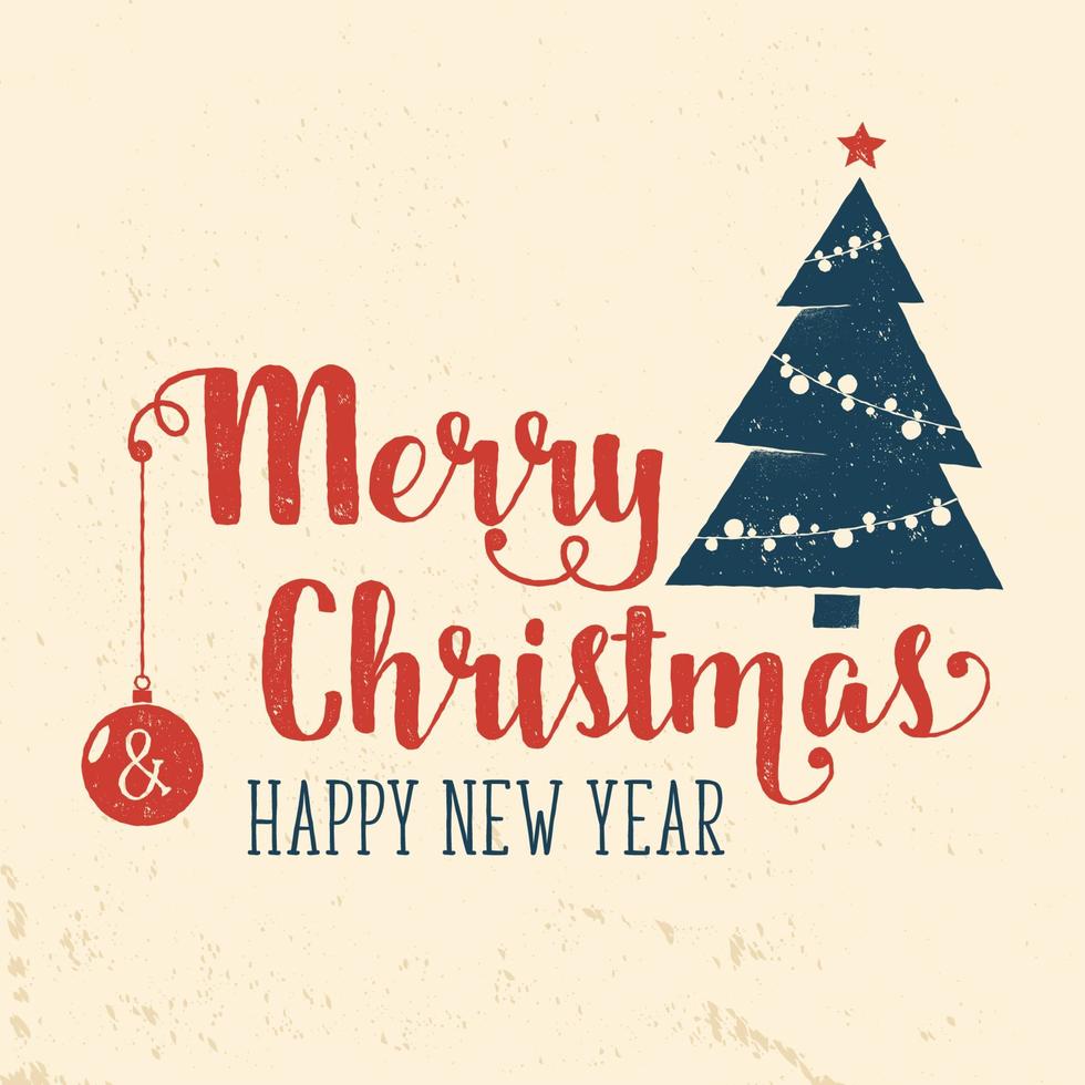 glad jul och Lycklig ny år retro mall med jul träd och gåvor silhuett vektor