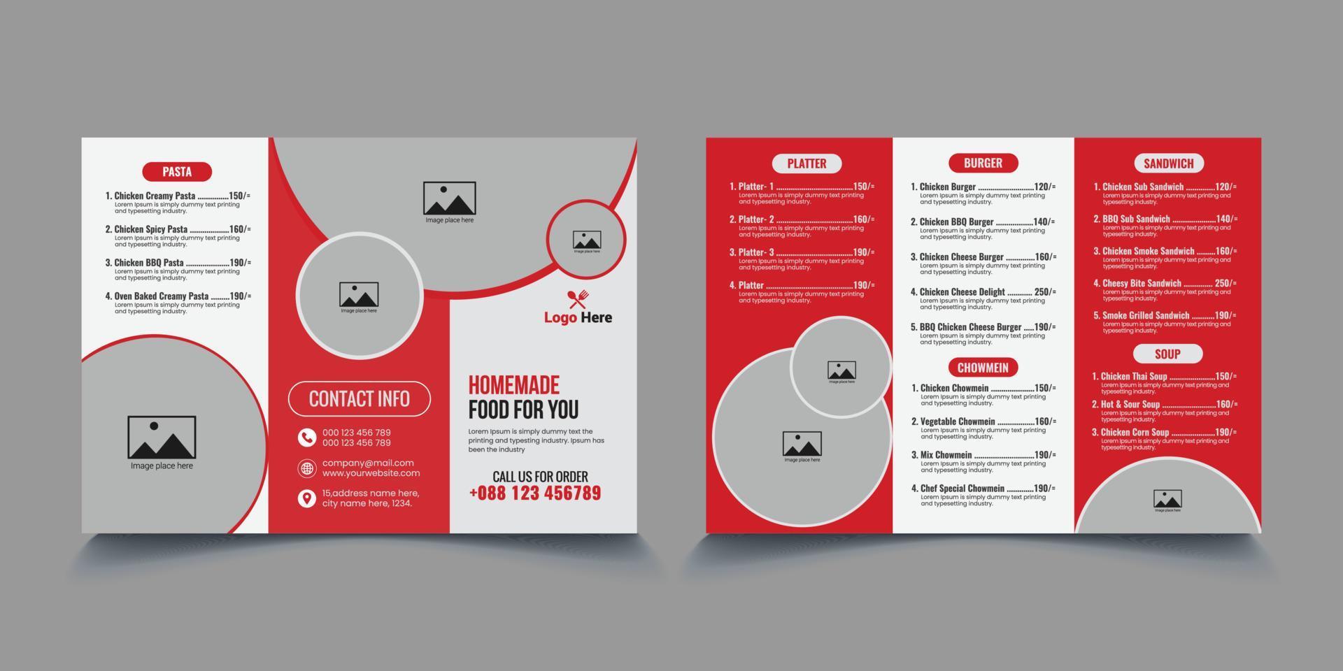 dreifach gefaltete broschüren-designvorlage für fast-food-restaurants vektor