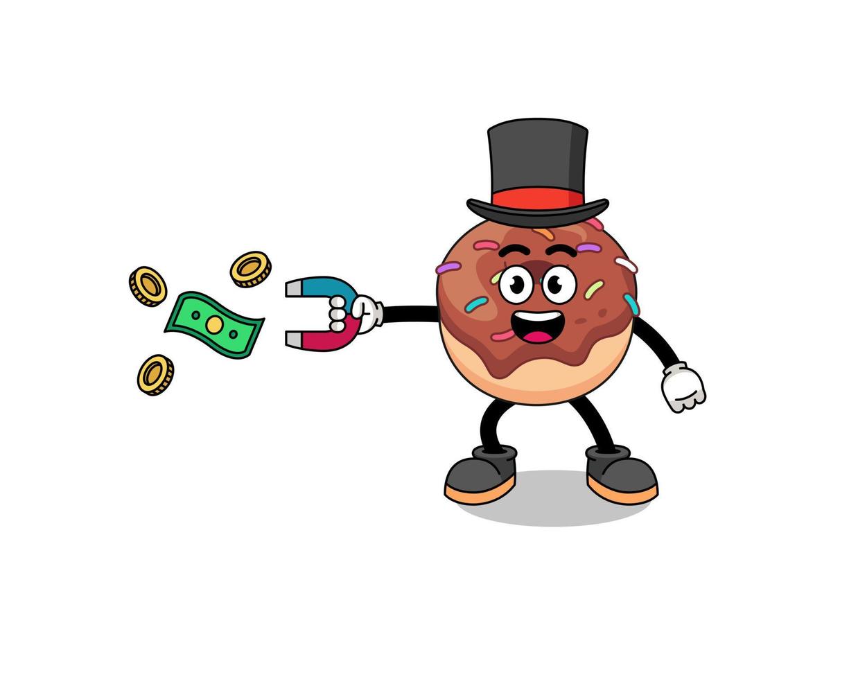 charakterillustration von donuts, die geld mit einem magneten fangen vektor