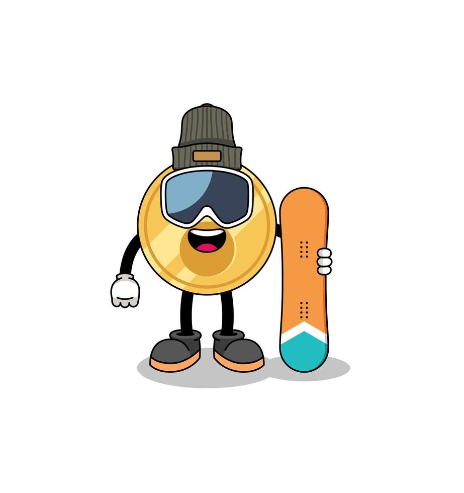 maskot tecknad serie av nyckel snowboard spelare vektor