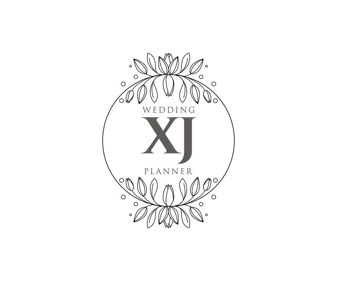 xj initialen brief hochzeitsmonogramm logos sammlung, handgezeichnete moderne minimalistische und florale vorlagen für einladungskarten, save the date, elegante identität für restaurant, boutique, café im vektor