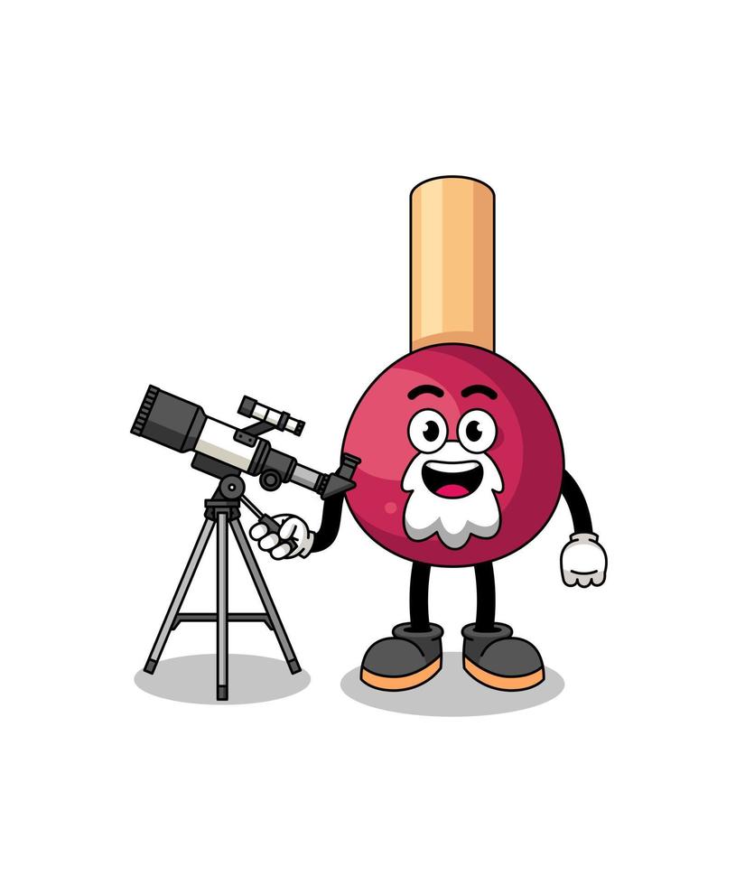 Illustration des Streichholzmaskottchens als Astronom vektor