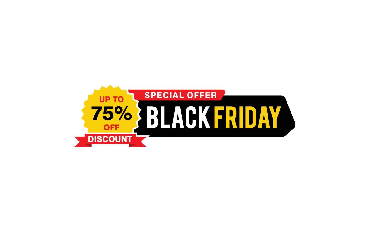 75 Prozent Rabatt Black Friday Angebot, Räumung, Werbebanner-Layout mit Aufkleberstil. vektor