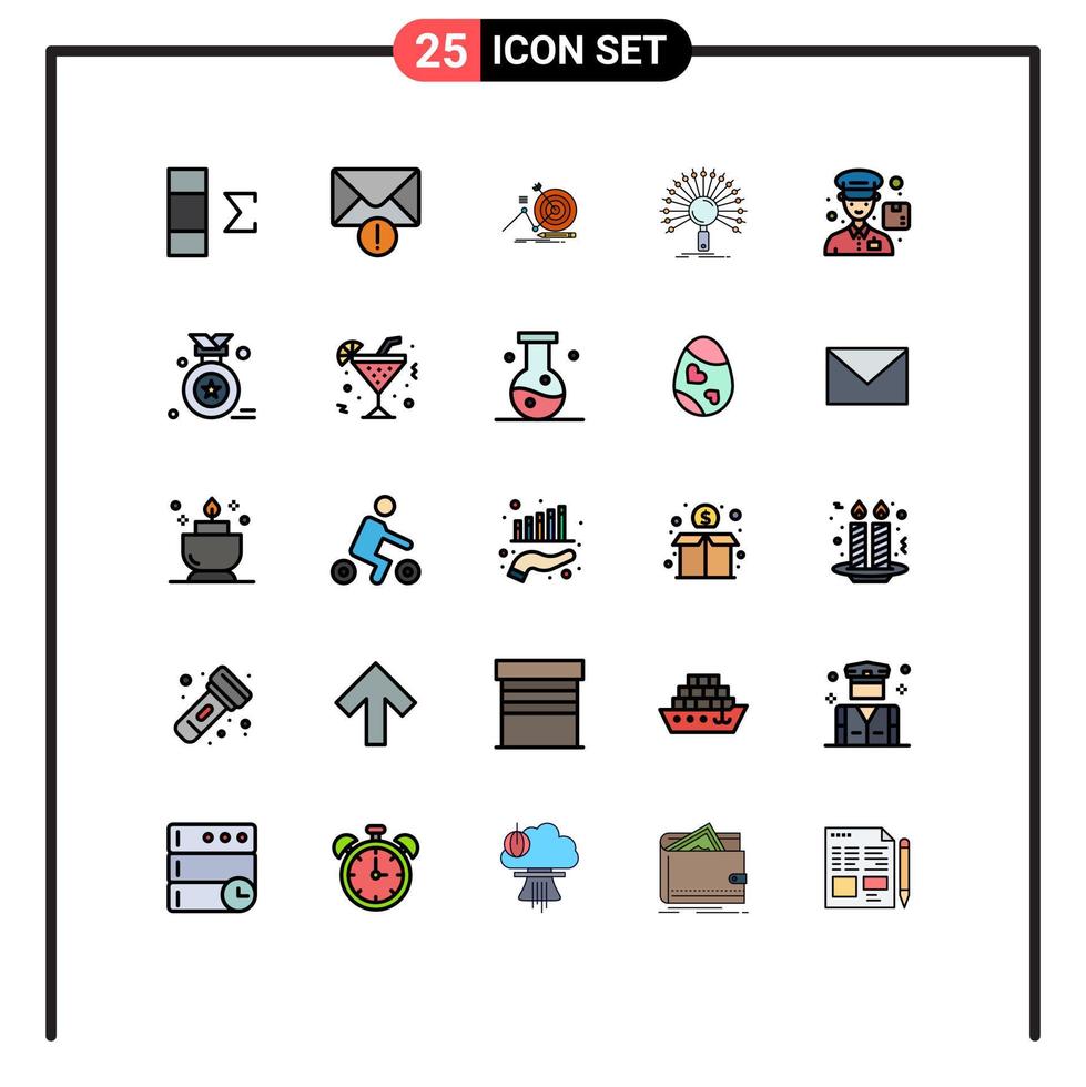 grupp av 25 fylld linje platt färger tecken och symboler för man kurir mål hämtning informativa redigerbar vektor design element