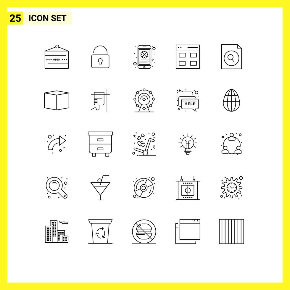 gruppe von 25 zeilen zeichen und symbole für datei benutzer handy schnittstelle kommunikation editierbare vektorgestaltungselemente vektor