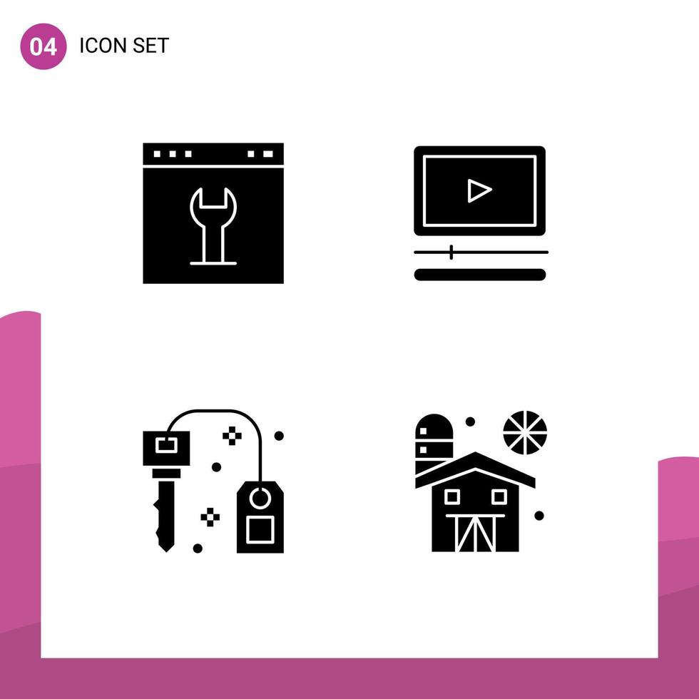 Satz von 4 modernen ui-Symbolen Symbole Zeichen für Browser-Hotelseiten-Player-Sperre editierbare Vektordesign-Elemente vektor