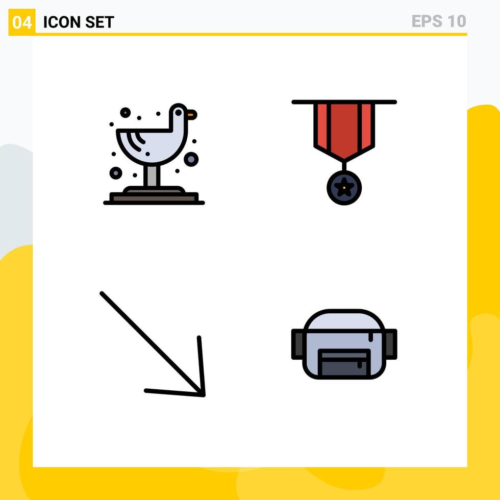 Gruppe von 4 modernen Filledline-Flachfarben für editierbare Vektordesign-Elemente der Vogel-Rechtsabzeichen-Medaillentasche vektor