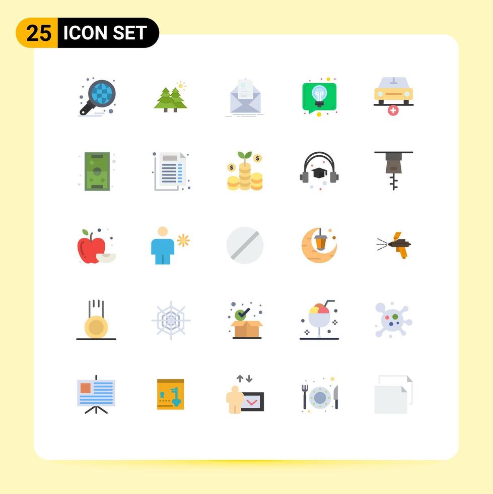Packung mit 25 modernen flachen Farbzeichen und Symbolen für Web-Printmedien wie Diskussionsbäume, Konversation, E-Mail, editierbare Vektordesign-Elemente vektor