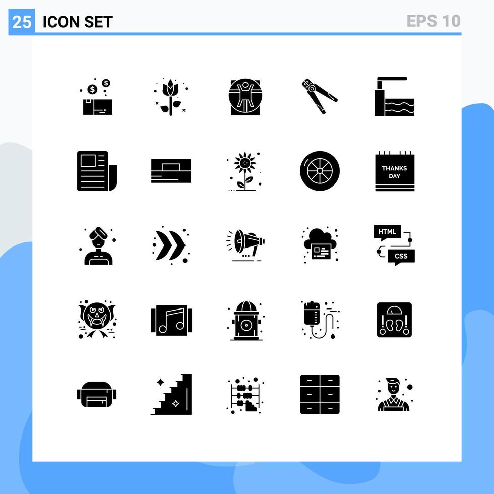 uppsättning av 25 kommersiell fast glyfer packa för verktyg konstruktion växt byggnad skanna redigerbar vektor design element