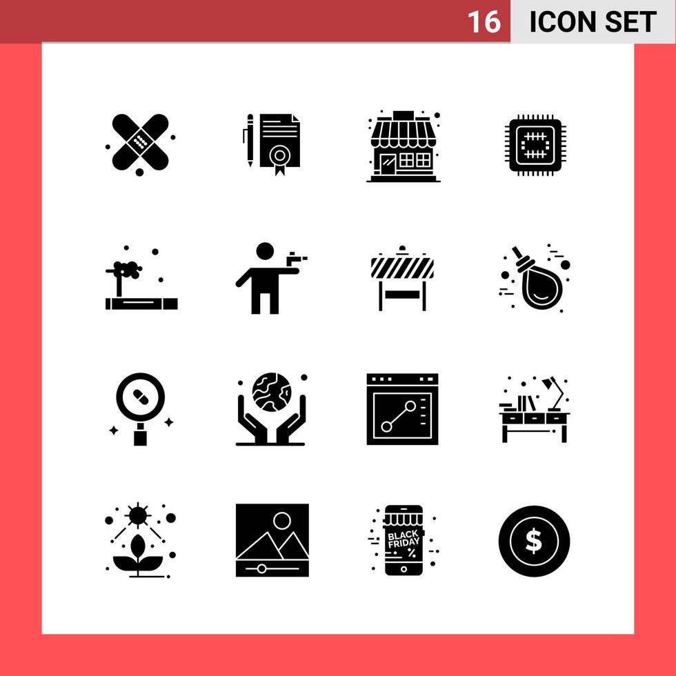 16 Icon Pack Solid Style Glyphensymbole auf weißem Hintergrund. einfache Zeichen für die allgemeine Gestaltung. vektor