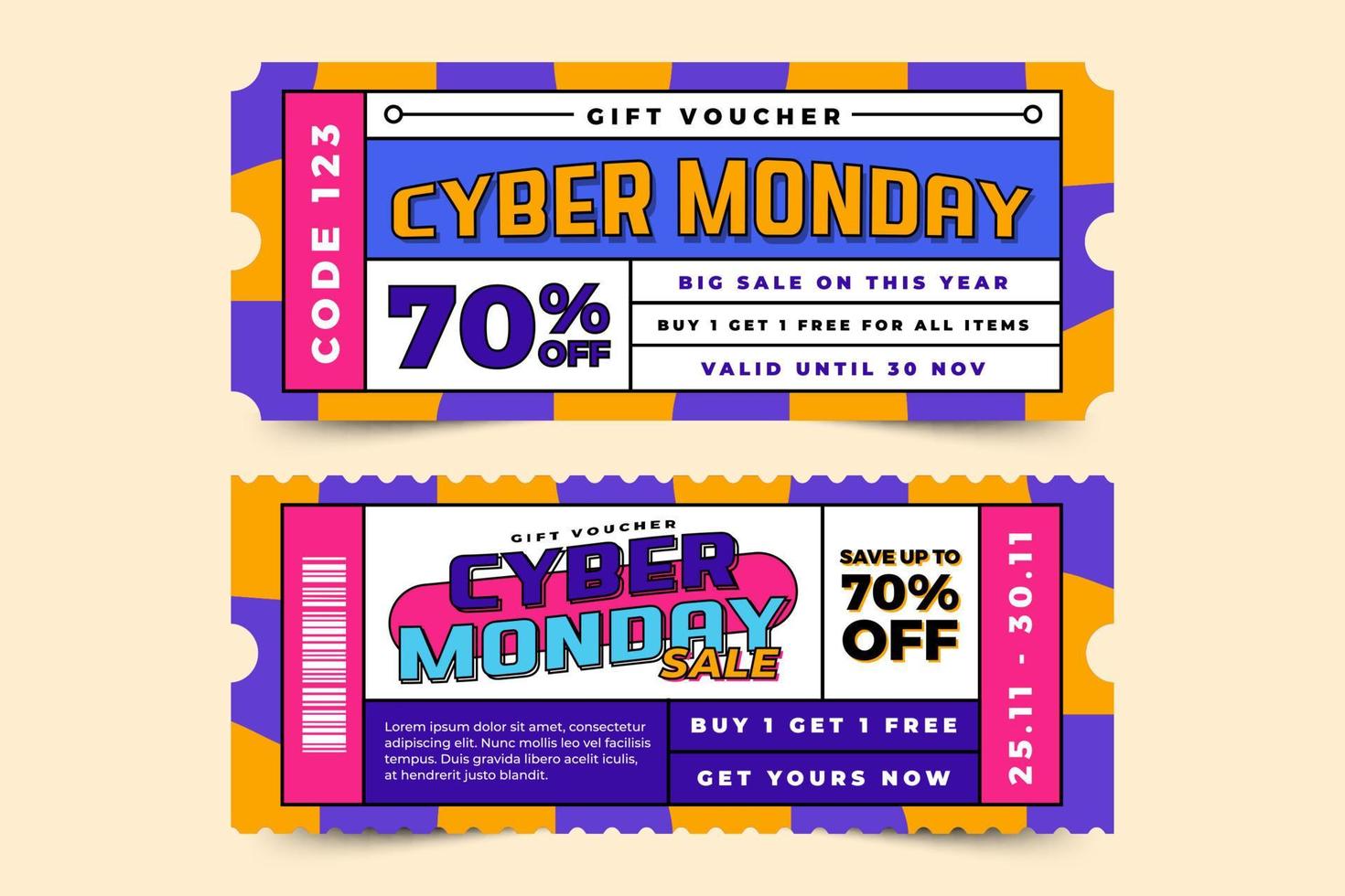 Cyber-Monday-Gutschein- oder Coupon-Designvorlagen können einfach angepasst werden vektor