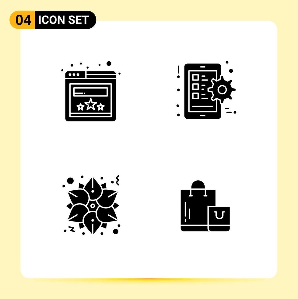 4 kreativ ikoner modern tecken och symboler av browser julstjärna redskap smart telefon väska redigerbar vektor design element