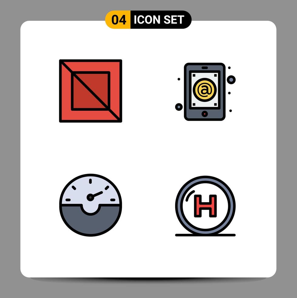 4 gefülltes flaches Farbkonzept für mobile Websites und Apps Cross Gauge App Mail Care editierbare Vektordesign-Elemente vektor