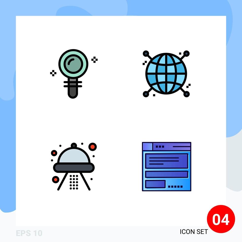 Stock Vector Icon Pack mit 4 Zeilenzeichen und Symbolen für Suchschiff Biochemie Globus UFO editierbare Vektordesign-Elemente