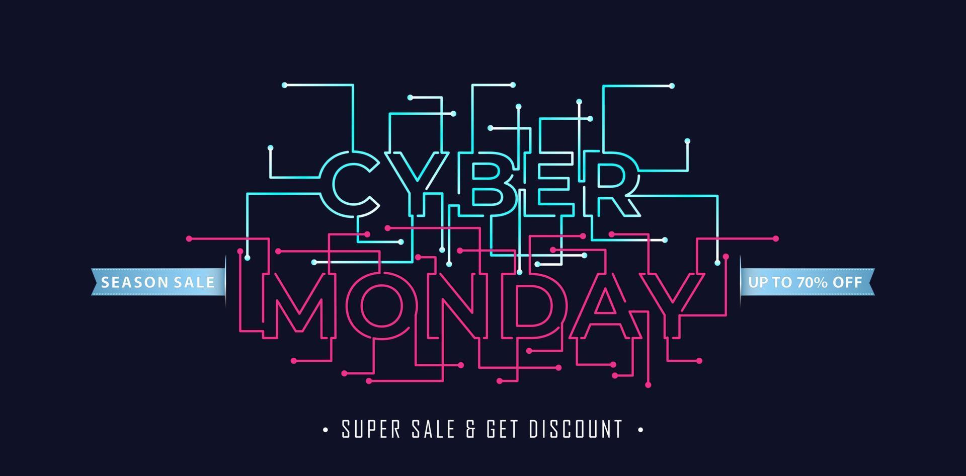 cyber monday brief tech modellkonzept auf dunklem hintergrund mit für werbung, plakatwand, werbe-online-shop, poster, web-banner, broschüre und flyer-design-konzept. vektor