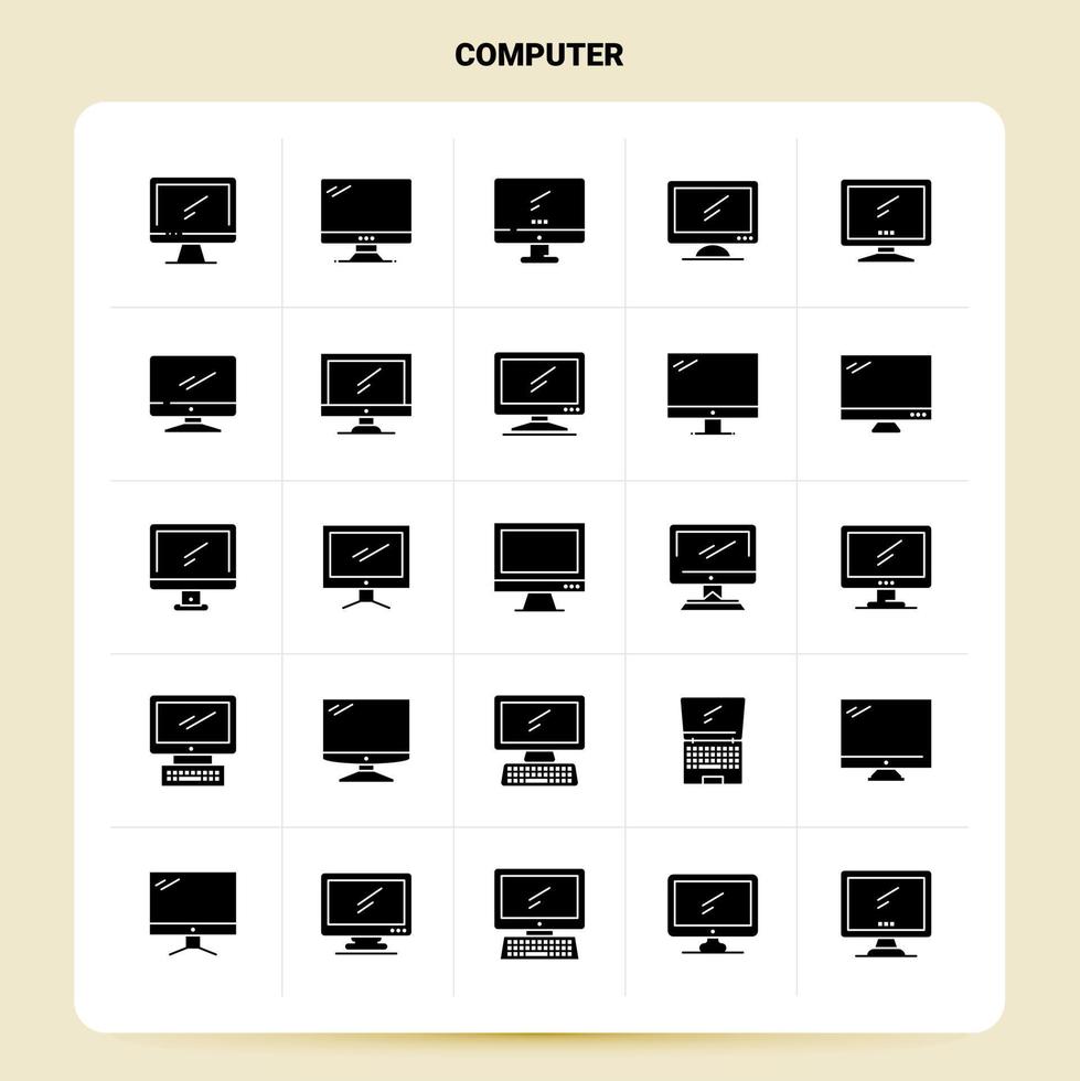 solide 25 Computer-Icon-Set Vektor-Glyphen-Stil Design schwarze Icons Set Web- und mobile Geschäftsideen Design-Vektor-Illustration vektor