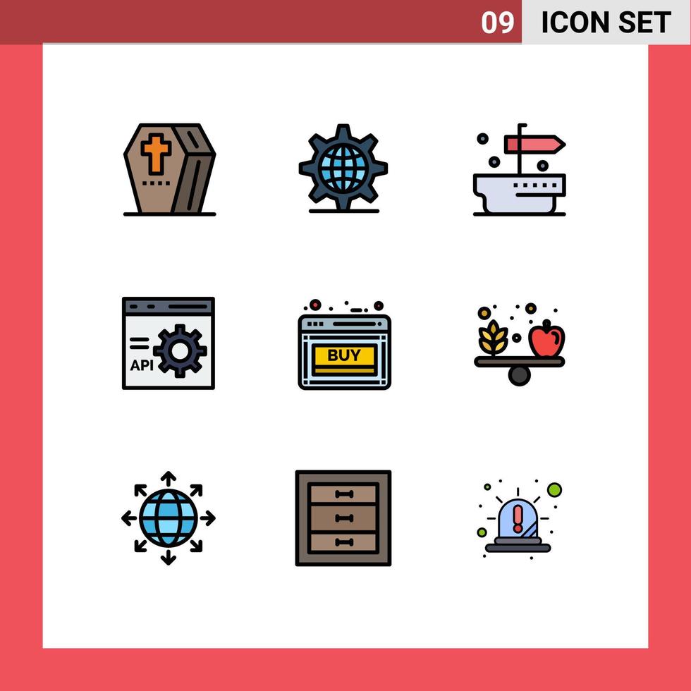 fylld linje platt Färg packa av 9 universell symboler av köpa utveckling miljö utveckla browser redigerbar vektor design element