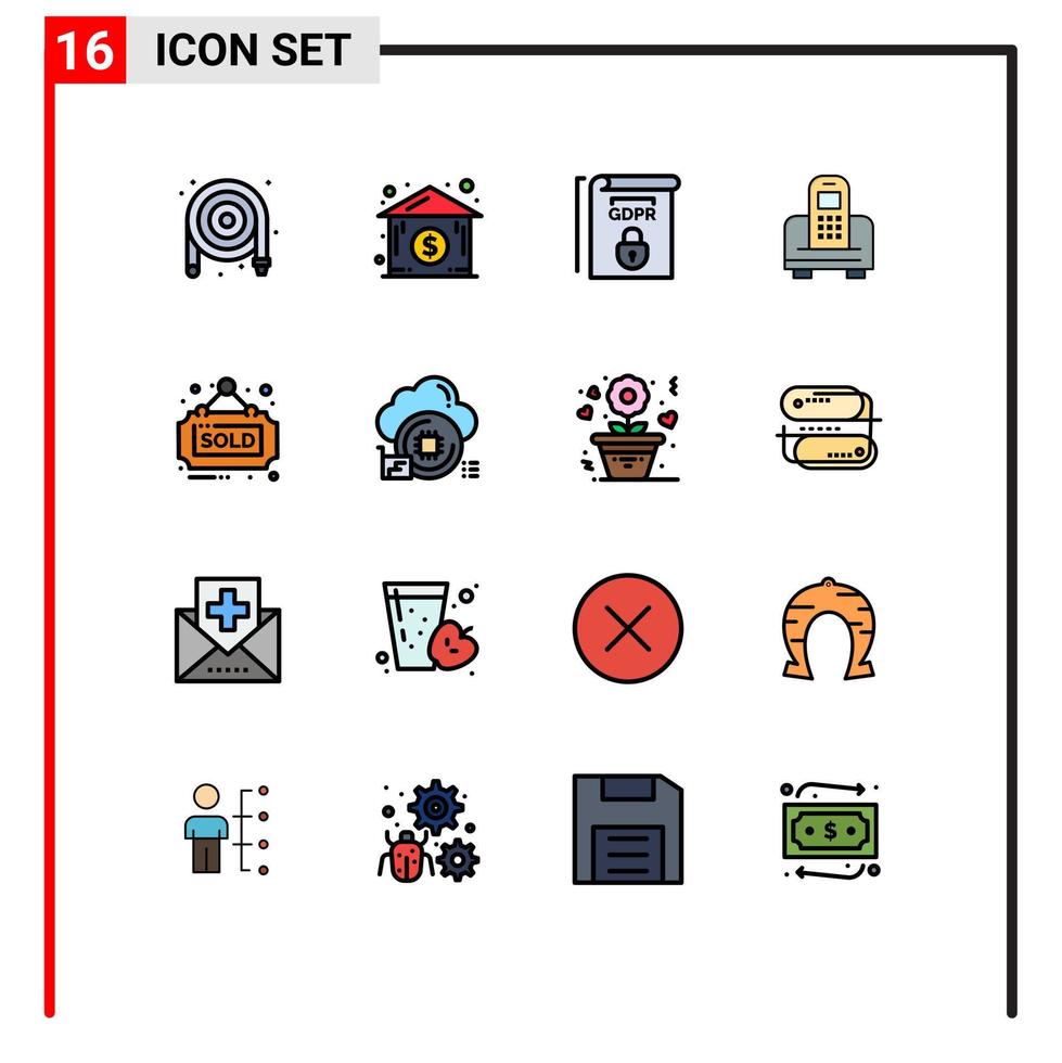 uppsättning av 16 modern ui ikoner symboler tecken för tecken egendom lag hårdvara mobil redigerbar kreativ vektor design element