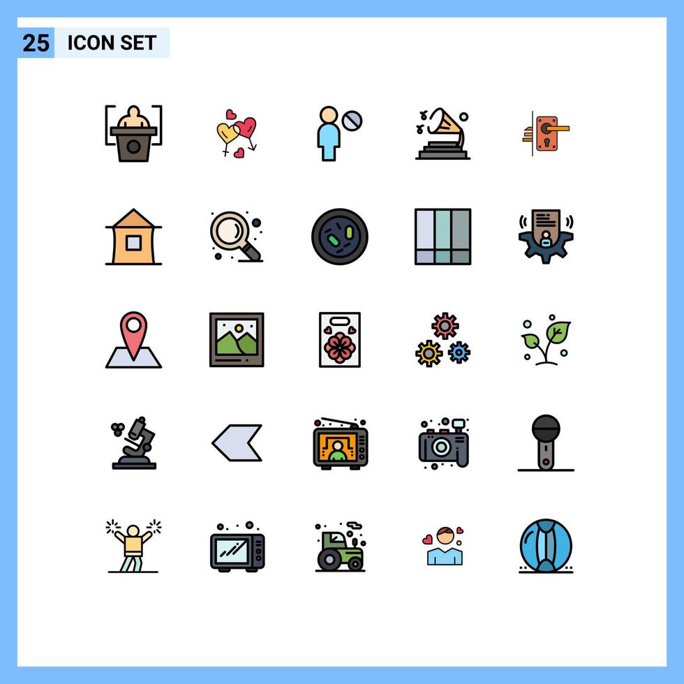 25 tematiska vektor fylld linje platt färger och redigerbar symboler av hantera låsa användare volym ljud redigerbar vektor design element