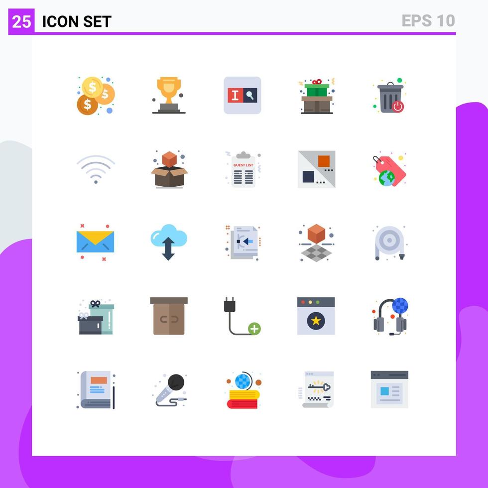 25 universell platt Färg tecken symboler av signal återvinna bin Sök korg närvarande redigerbar vektor design element