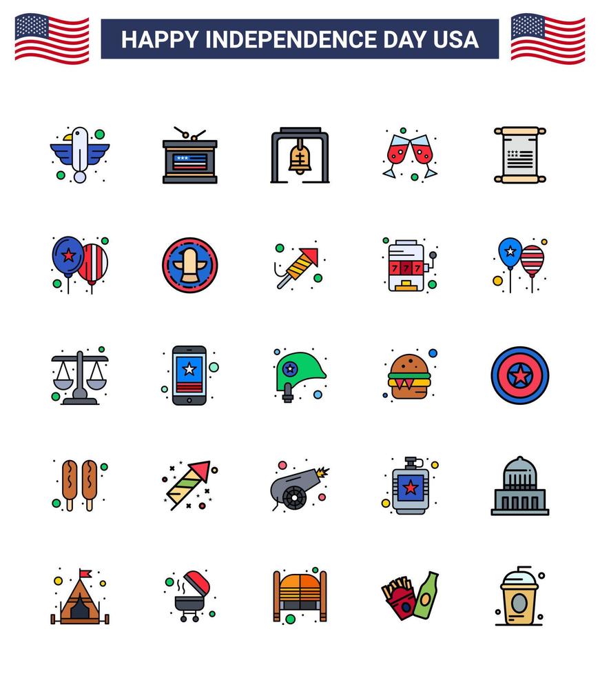uppsättning av 25 USA dag ikoner amerikan symboler oberoende dag tecken för text vin glas oberoende dag vin kyrka klocka redigerbar USA dag vektor design element