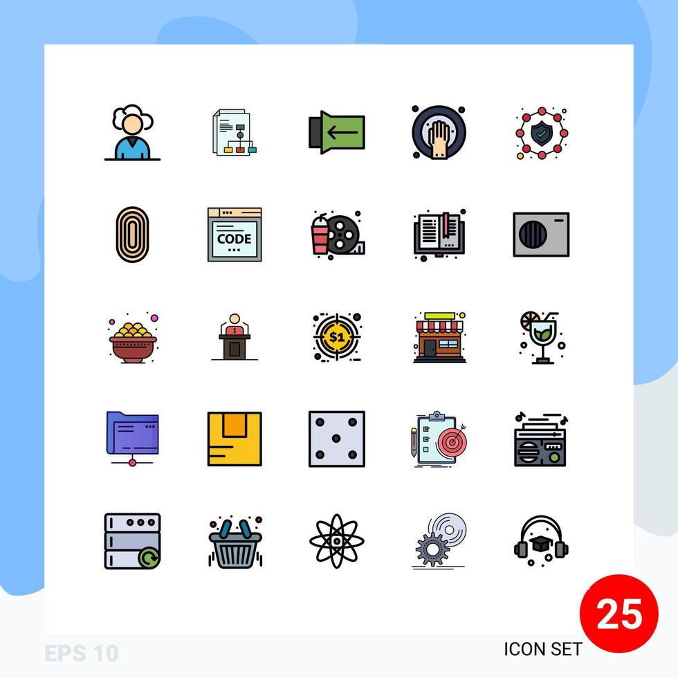 mobil gränssnitt fylld linje platt Färg uppsättning av 25 piktogram av prydnad skydd glida nätverk hand spa redigerbar vektor design element