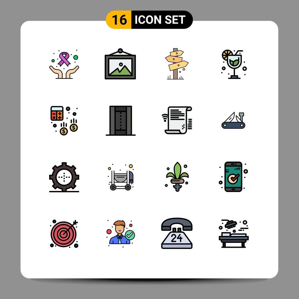Stock Vector Icon Pack mit 16 Zeilen Zeichen und Symbolen für Business Account Board Sommergetränk editierbare kreative Vektordesign-Elemente