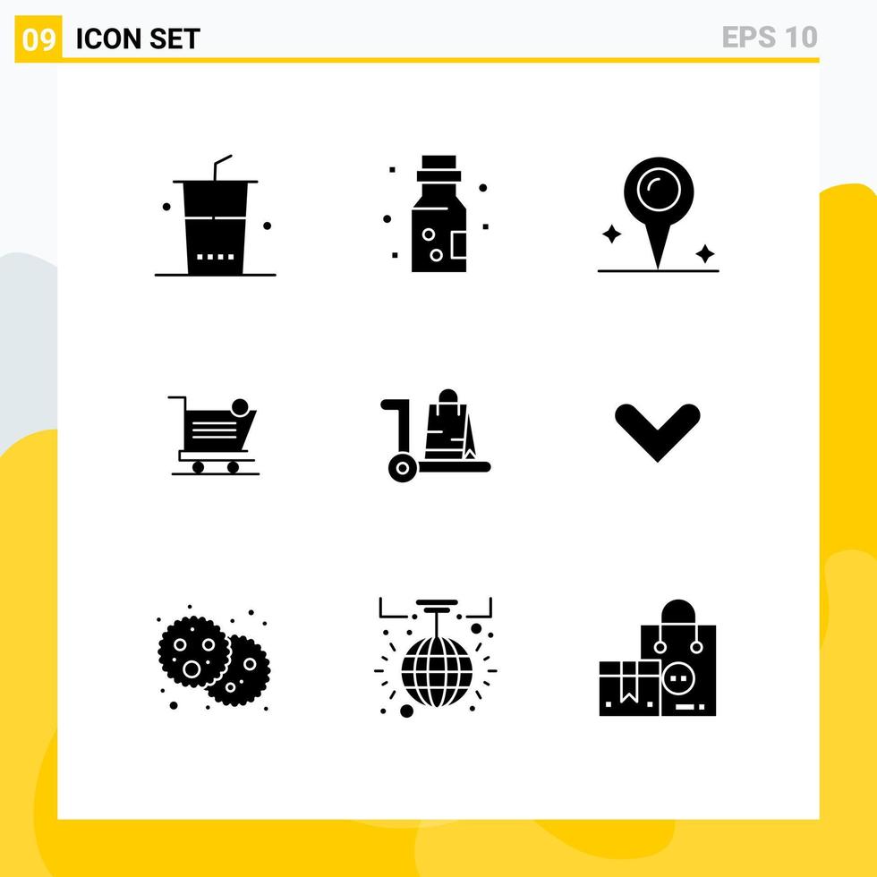 Mobile Schnittstelle solider Glyphensatz von 9 Piktogrammen von E-Commerce-Shop-Kartenartikeln, die editierbare Vektordesign-Elemente einkaufen vektor