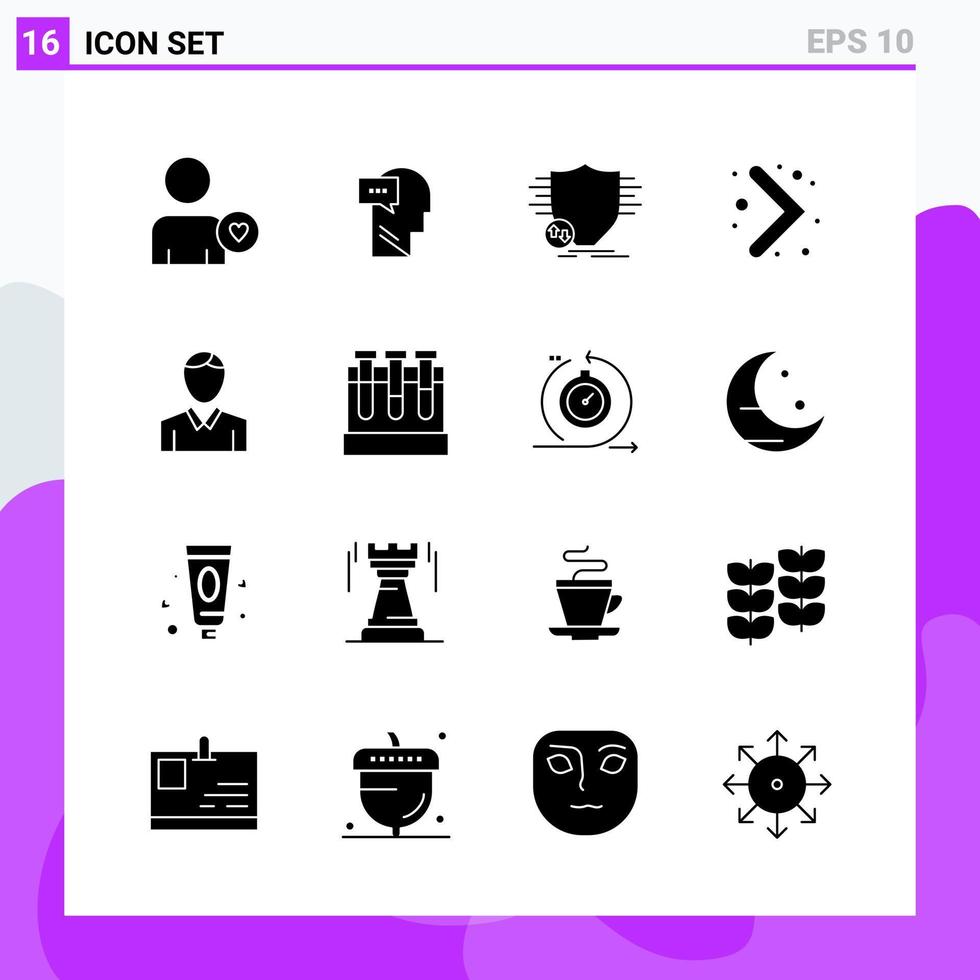uppsättning av 16 ikoner i fast stil. kreativ glyf symboler för hemsida design och mobil appar. enkel fast ikon tecken isolerat på vit bakgrund. 16 ikoner. vektor