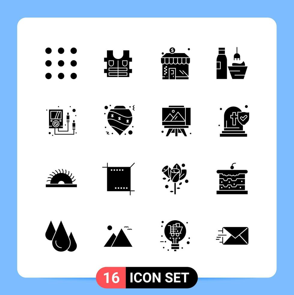 16 solide schwarze Symbolpaket-Glyphensymbole für mobile Apps isoliert auf weißem Hintergrund 16 Symbole festgelegt vektor