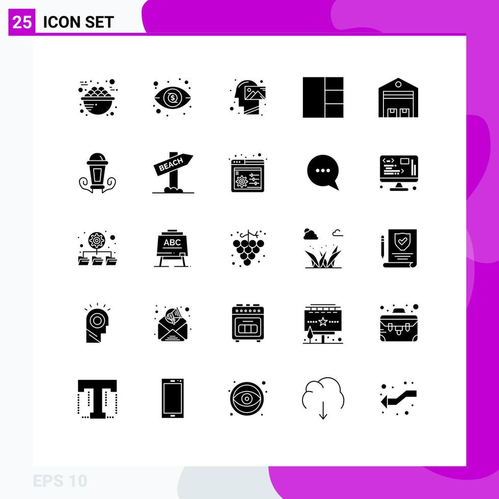moderner Satz von 25 soliden Glyphen und Symbolen wie bearbeitbare Vektordesign-Elemente für die menschliche Layout-Vision der Versandlieferung vektor