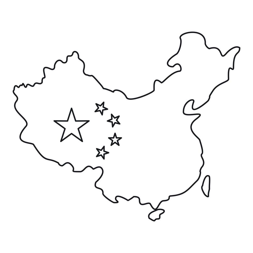 Karte von China mit Flaggensymbol, Umrissstil vektor