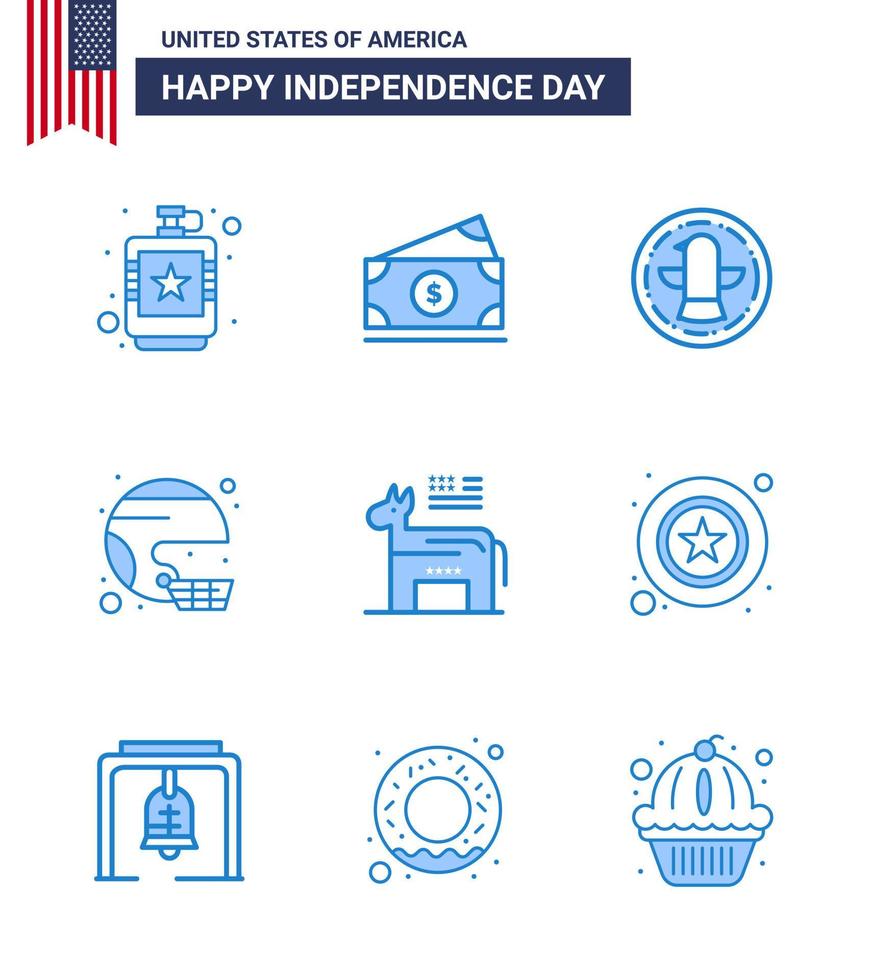 blå packa av 9 USA oberoende dag symboler av stat hjälm USA fotboll Örn redigerbar USA dag vektor design element