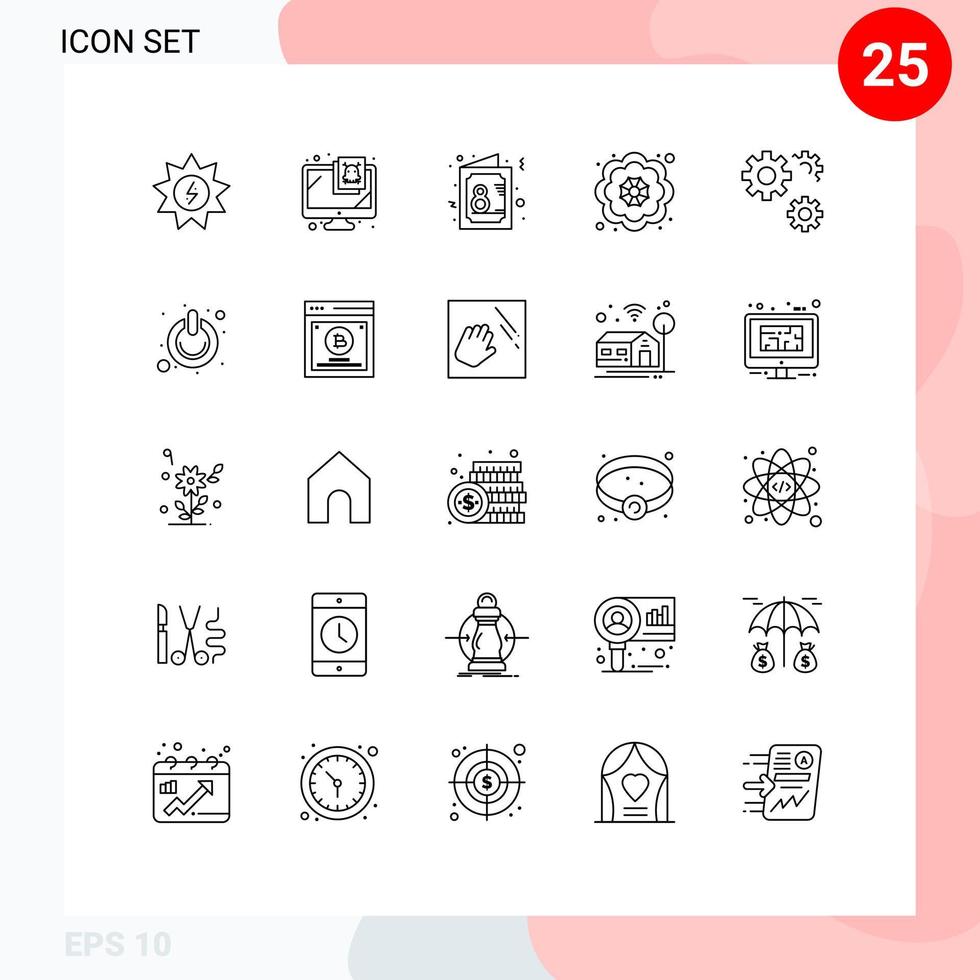 Gruppe von 25 Zeilen Zeichen und Symbole für Zahnräder hübsche Karte Blumensymbol editierbare Vektordesign-Elemente vektor