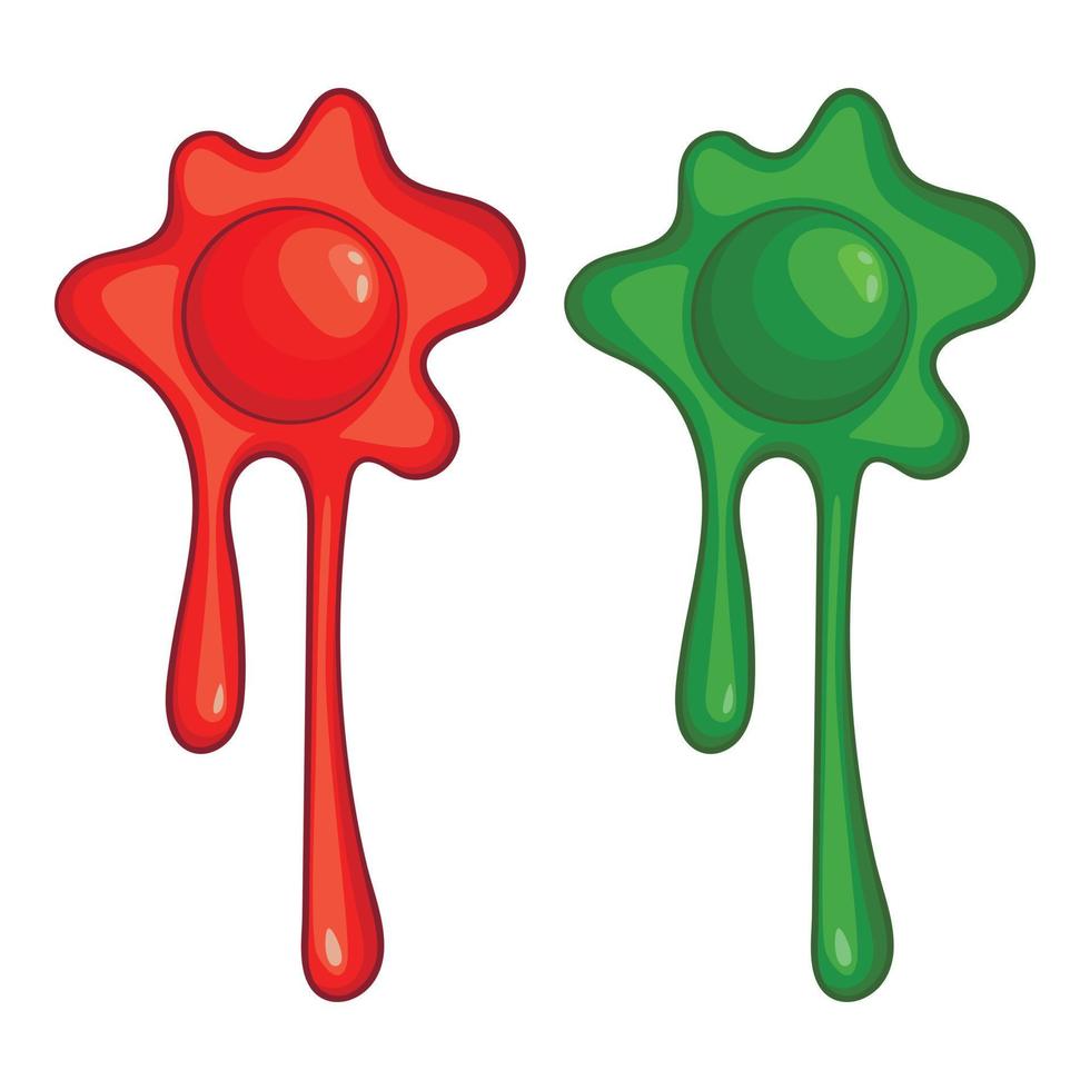 rote und grüne Schleimfleck-Ikone, Cartoon-Stil vektor
