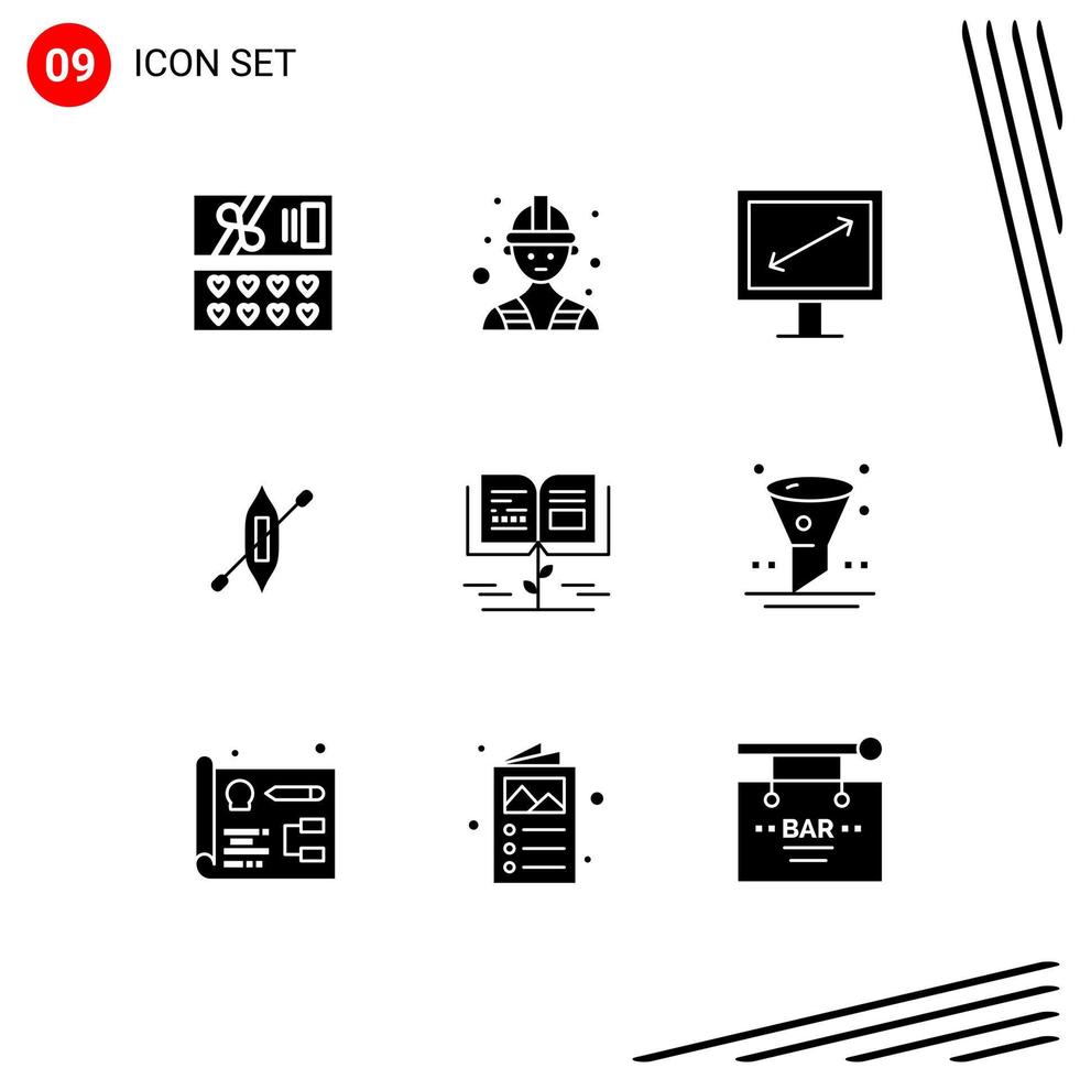 uppsättning av 9 modern ui ikoner symboler tecken för browser tillväxt kunskap TV kunskap fartyg redigerbar vektor design element