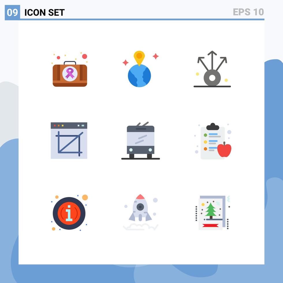 Satz von 9 kommerziellen flachen Farben Pack für O-Bus-Bus-Export-Website-Bild zuschneiden editierbare Vektor-Design-Elemente vektor