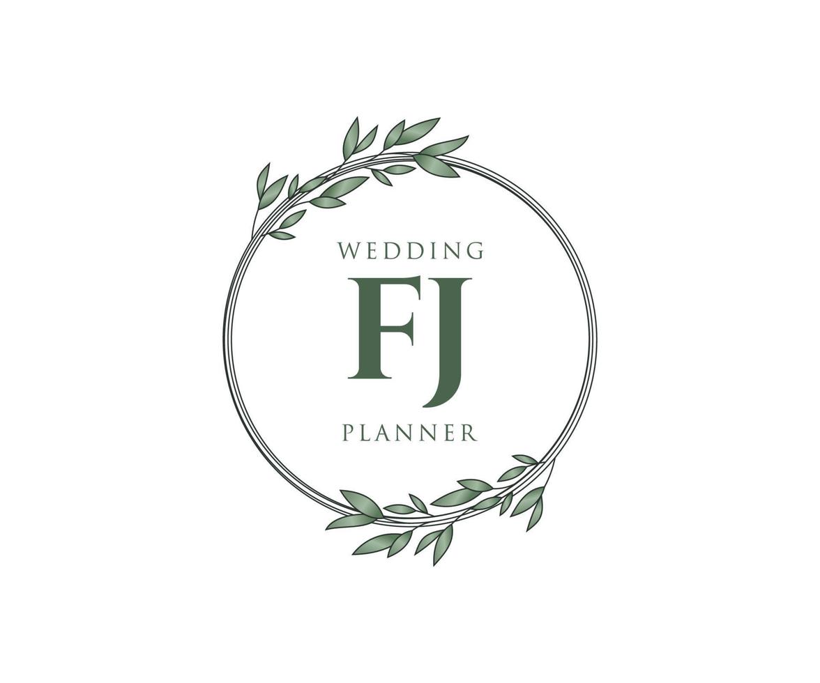 fj initialen brief hochzeitsmonogramm logos sammlung, handgezeichnete moderne minimalistische und florale vorlagen für einladungskarten, save the date, elegante identität für restaurant, boutique, café im vektor