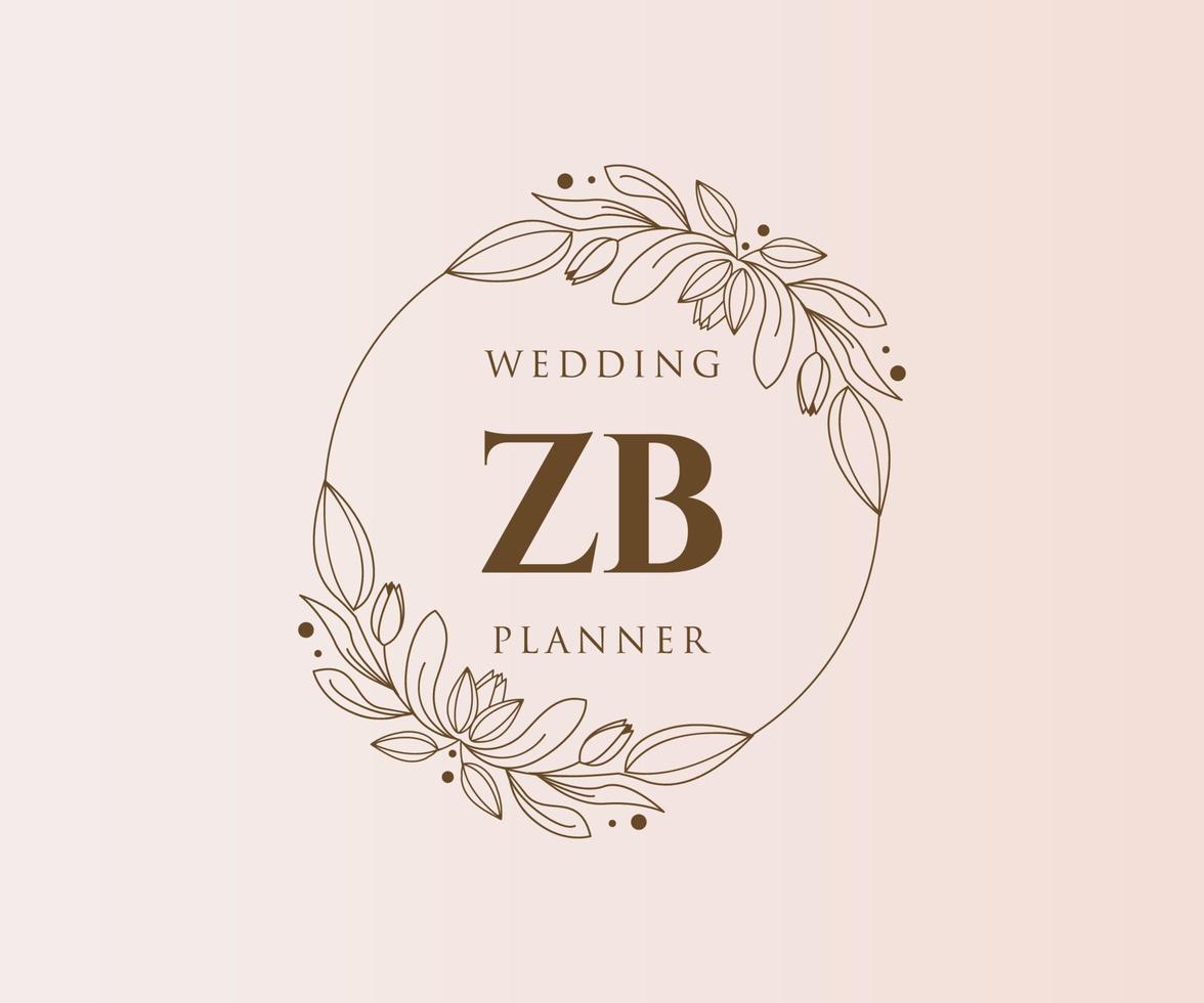 zb initialen brief hochzeitsmonogramm logos sammlung, handgezeichnete moderne minimalistische und florale vorlagen für einladungskarten, save the date, elegante identität für restaurant, boutique, café im vektor