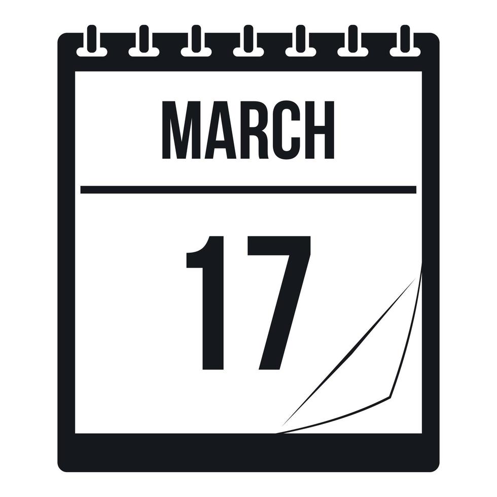 Kalender mit Datum vom 17. März Symbol, einfachen Stil vektor