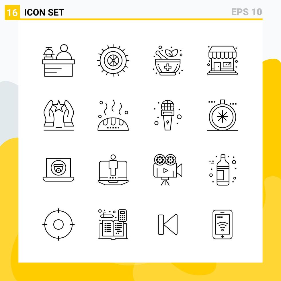 Sammlung von 16 universellen Liniensymbolen. Icon-Set für Web und Handy. vektor
