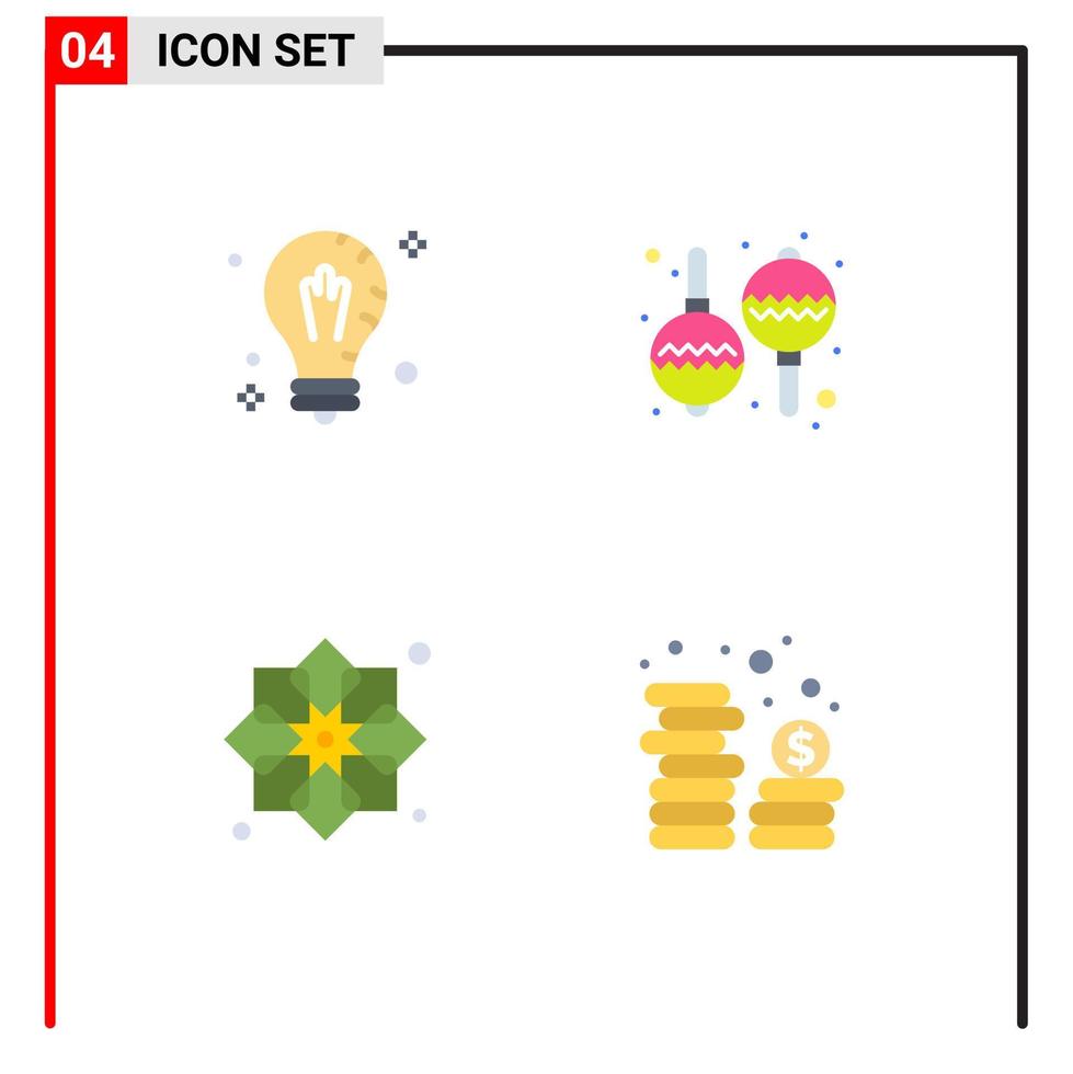 4 tematiska vektor platt ikoner och redigerbar symboler av sinne mönster lösning maracas tyg redigerbar vektor design element