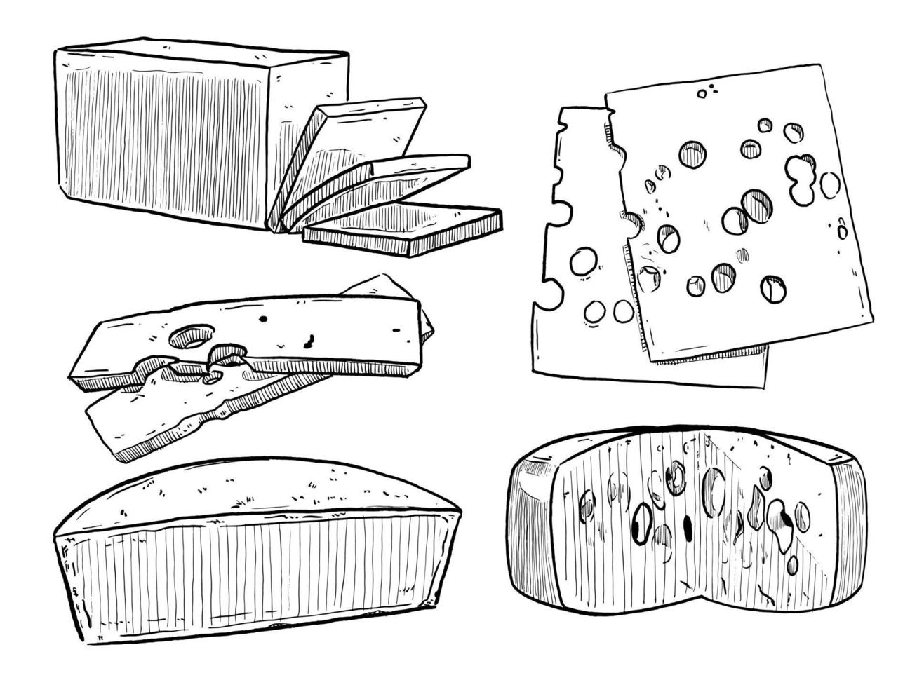 uppsättning av skiss och hand dragen ost och Smör samling uppsättning vektor