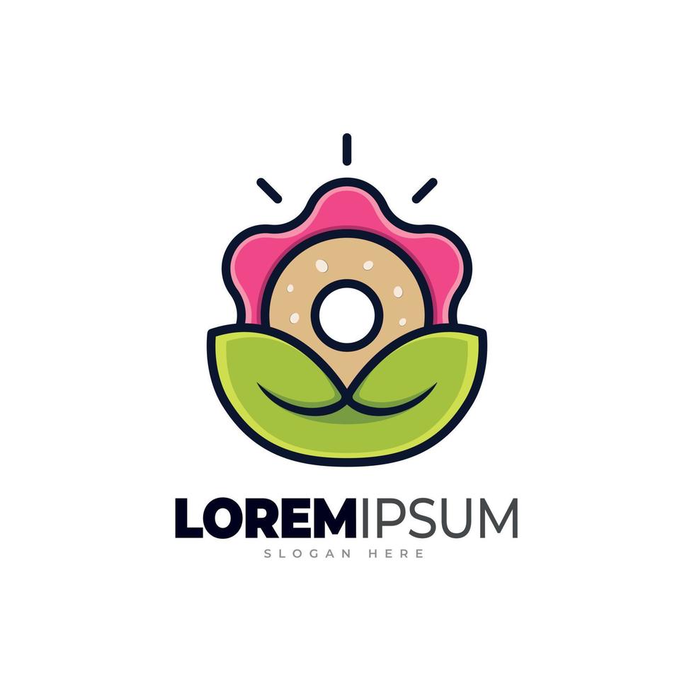 Blumen-Donuts-Logo-Vorlage. kombiniert das Donuts- und Blumen-Icon-Konzept vektor