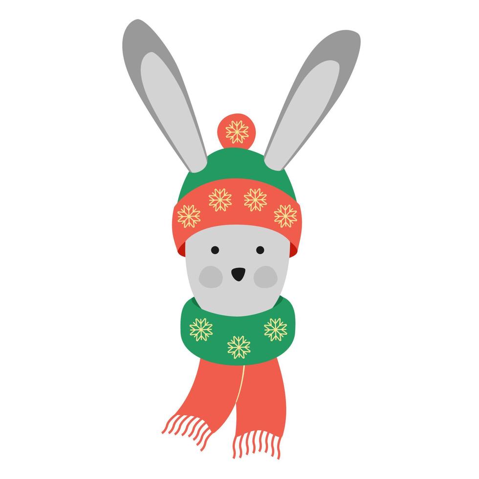 jul kanin. ny år vektor illustration hare i vinter- keps och scarf. symbol av de ny år 2023.