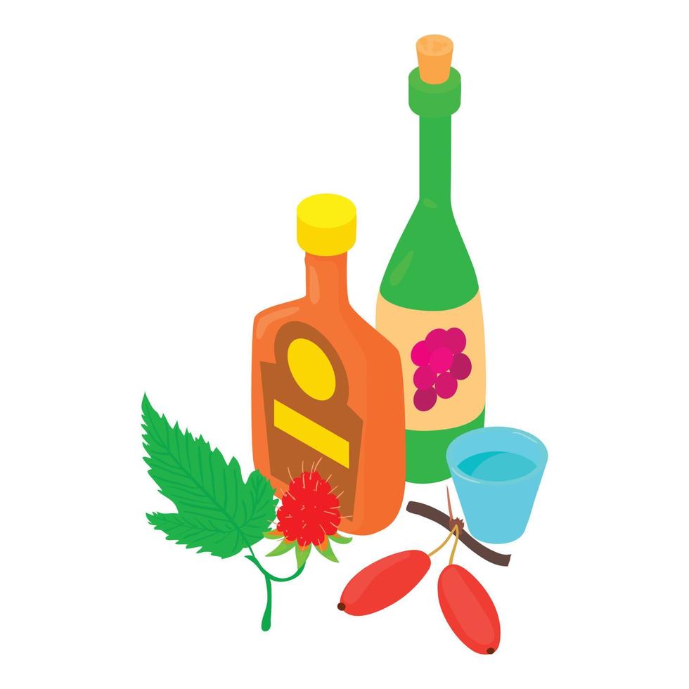 alkoholisches getränk symbol isometrischer vektor. Cognac-Flasche Weinflasche und Glas vektor