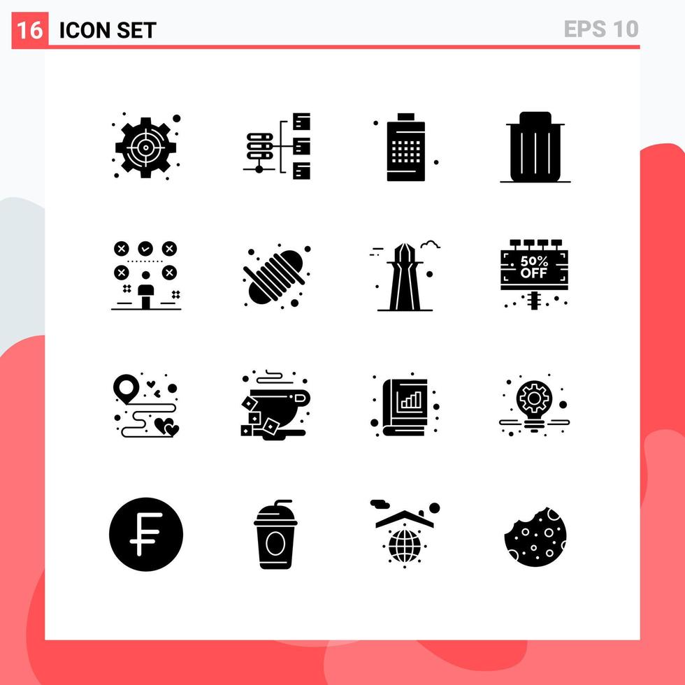 användare gränssnitt packa av 16 grundläggande fast glyfer av ta bort sopor social radera telefon redigerbar vektor design element